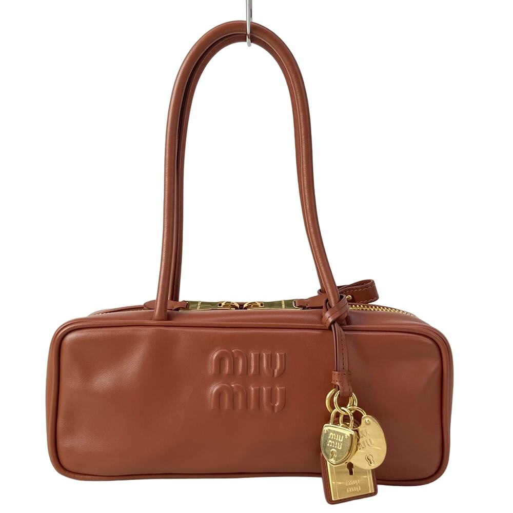 Miu Miu Bole Bag Handbag 5BB173_2CRWF0033 cognac brown Gold Leather